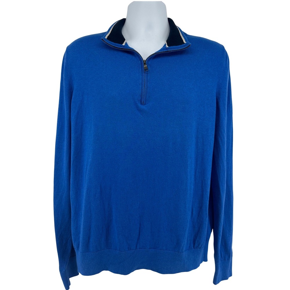 Banana Republic Cashmere Blend Quarter Zip Sweater Mens L Cobalt Blue Preppy